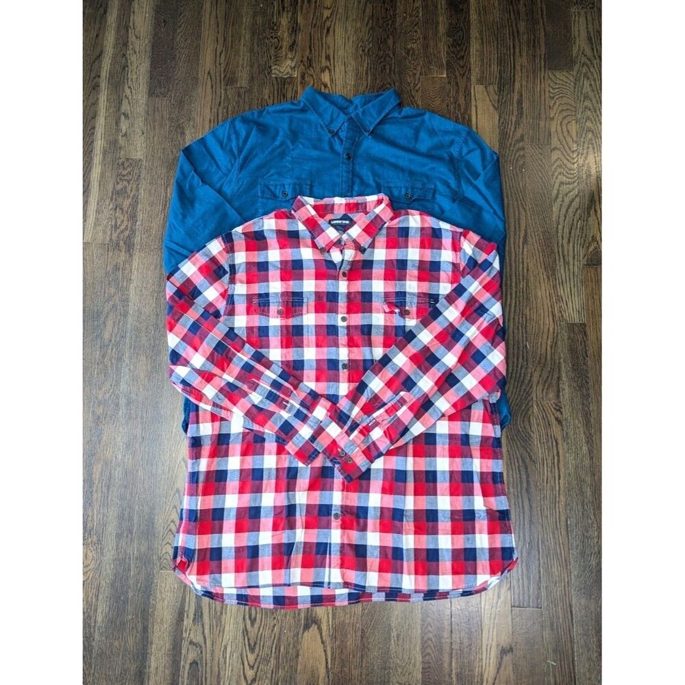 Lands' End Flannel Shirts Men's 2XL Plaid And Solid Lot Of 2 Traditional Fit